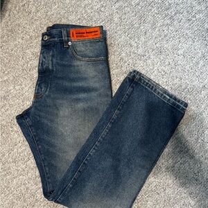 Heron Preston Hammer Straight-Leg Jeans with Orange Logo Patch